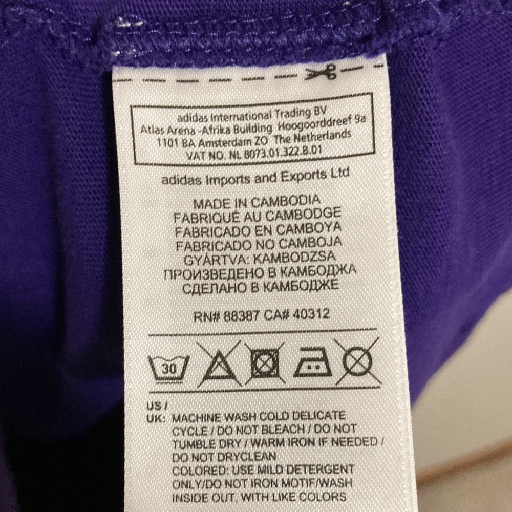 Adidas Classic Purple Tee with White Logo, Size Medium, Crewneck short sleeve - Picture 6 of 7